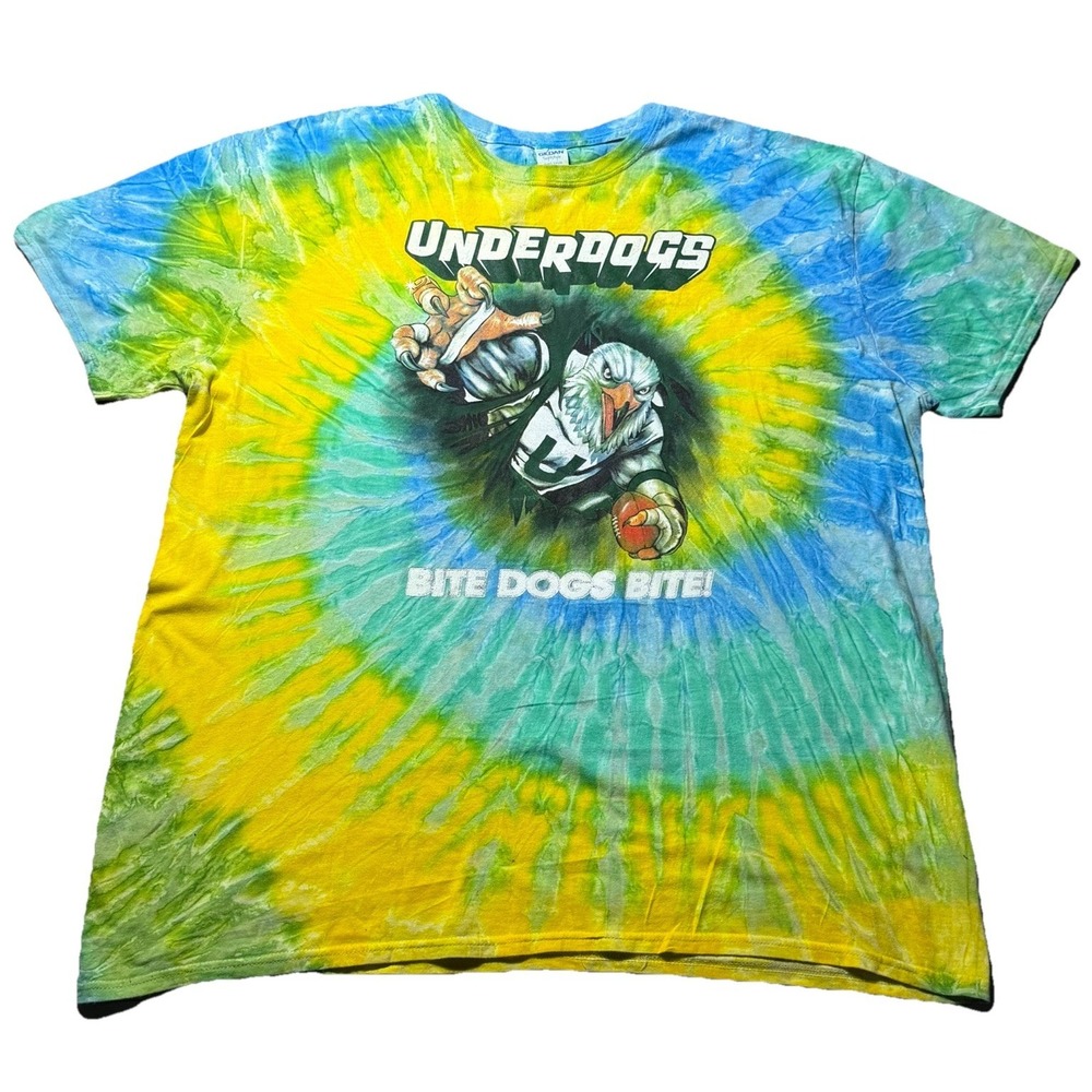Y2K Underdogs Bite Dogs Bite Tie Dye Graphic T Shirt 2XL Eagle Football